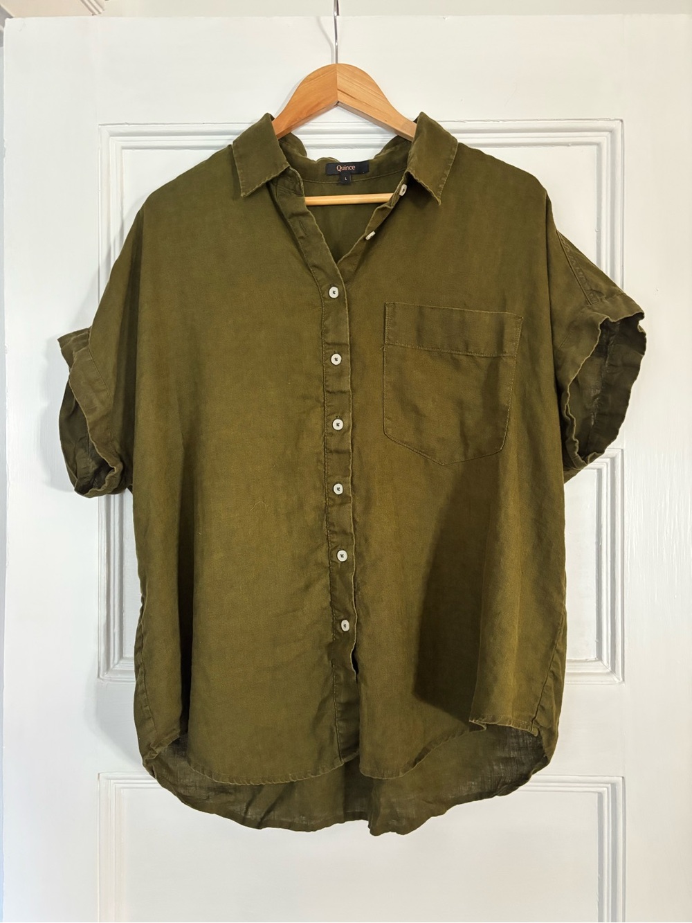 Quince 100% European Linen Camp Shirt | Olive Green